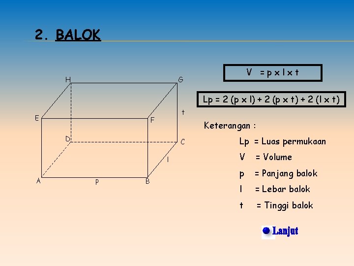 2. BALOK H V =pxlxt G Lp = 2 (p x l) + 2