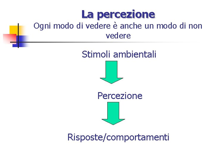 La percezione Ogni modo di vedere è anche un modo di non vedere Stimoli