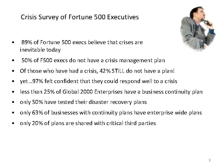 Crisis Survey of Fortune 500 Executives • 89% of Fortune 500 execs believe that