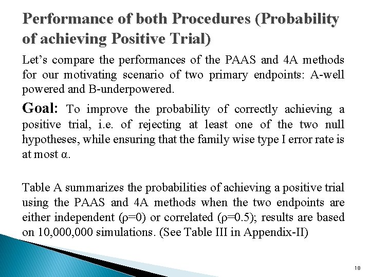 Performance of both Procedures (Probability of achieving Positive Trial) Let’s compare the performances of