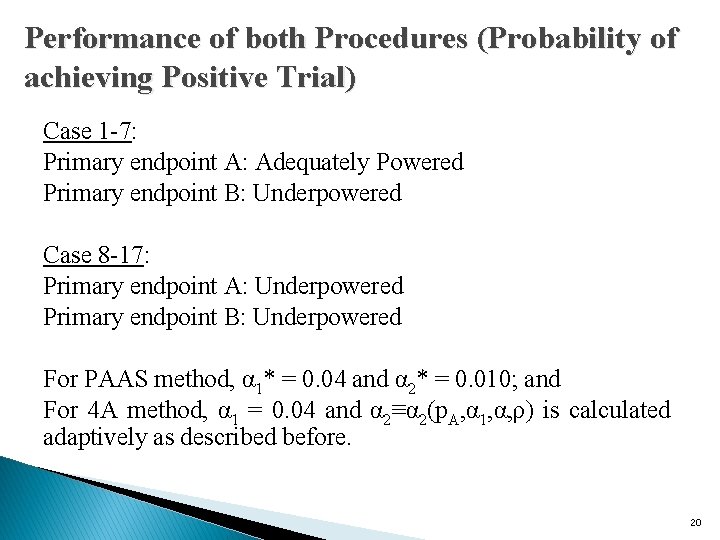 Performance of both Procedures (Probability of achieving Positive Trial) Case 1 -7: Primary endpoint