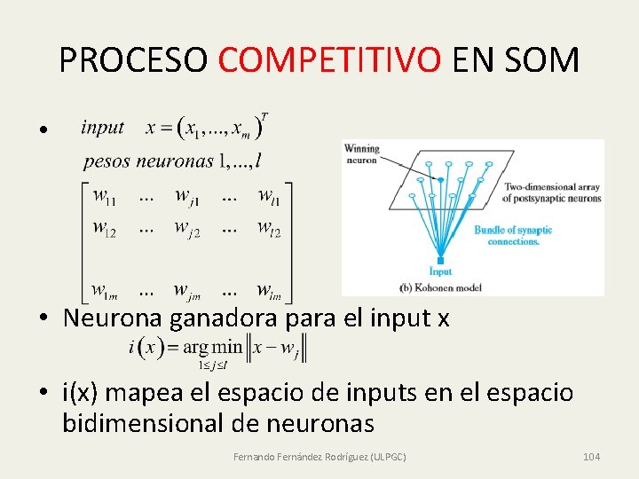 PROCESO COMPETITIVO EN SOM • • Neurona ganadora para el input x • i(x)