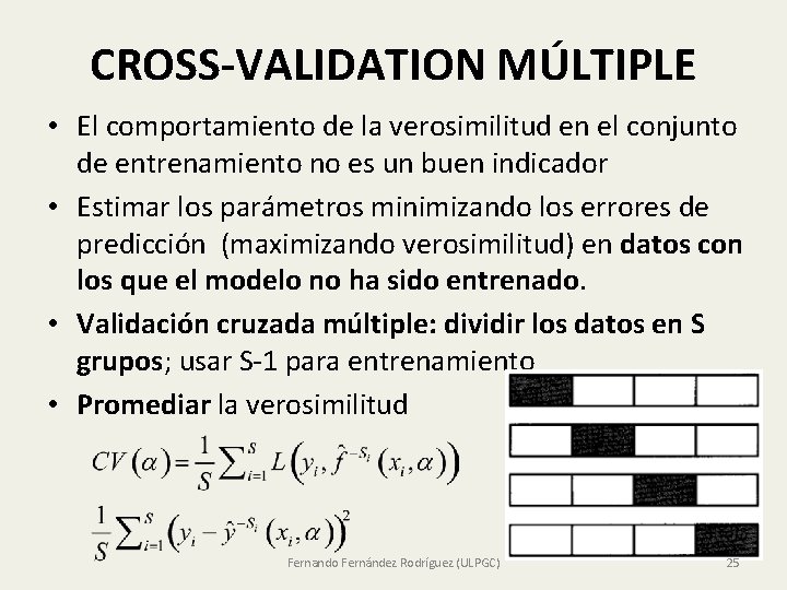 CROSS-VALIDATION MÚLTIPLE • El comportamiento de la verosimilitud en el conjunto de entrenamiento no