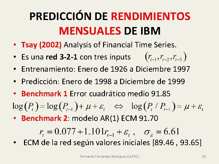 PREDICCIÓN DE RENDIMIENTOS MENSUALES DE IBM • • • Tsay (2002) Analysis of Financial