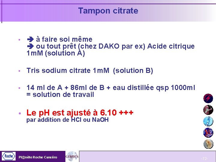 Tampon citrate à faire soi même ou tout prêt (chez DAKO par ex) Acide