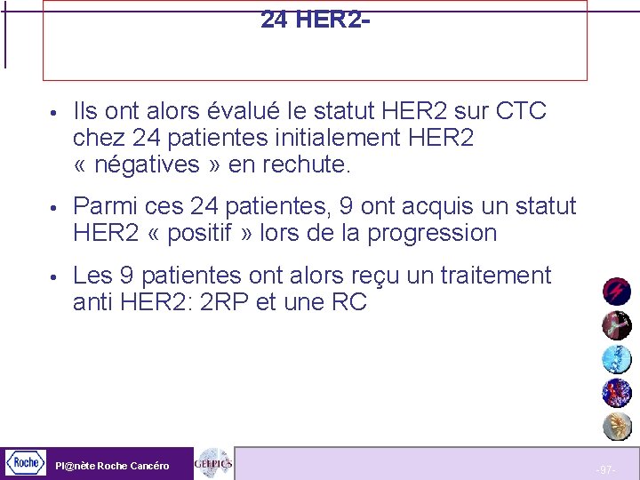 24 HER 2 - Ils ont alors évalué le statut HER 2 sur CTC