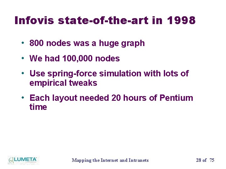 Infovis state-of-the-art in 1998 • 800 nodes was a huge graph • We had
