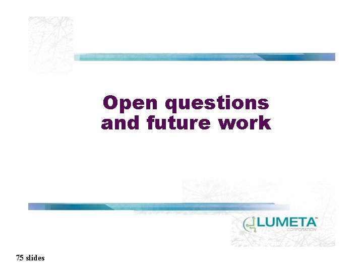 Open questions and future work 75 slides 