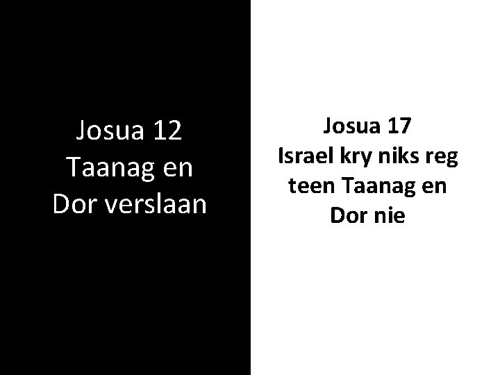 Josua 12 Taanag en Dor verslaan Josua 17 Israel kry niks reg teen Taanag