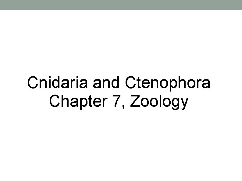 Cnidaria and Ctenophora Chapter 7, Zoology 