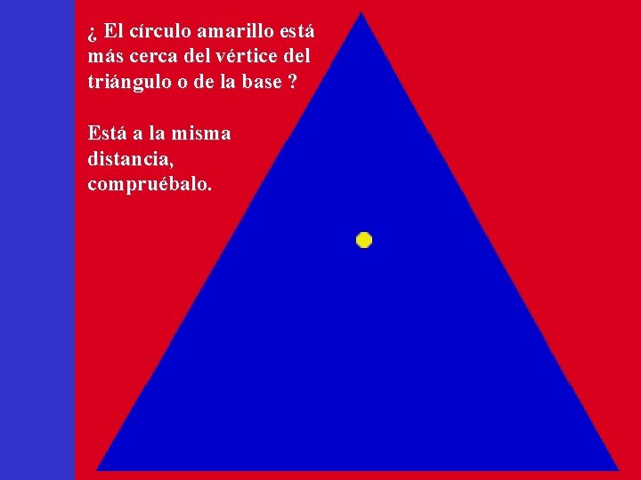 ¿ El círculo amarillo está más cerca del vértice del triángulo o de la