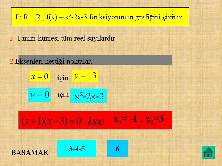 f: R R , f(x) = x 2 -2 x-3 fonksiyonunun grafiğini çiziniz. 1.