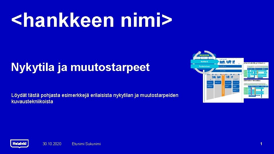 <hankkeen nimi> Nykytila ja muutostarpeet Löydät tästä pohjasta esimerkkejä erilaisista nykytilan ja muutostarpeiden kuvaustekniikoista