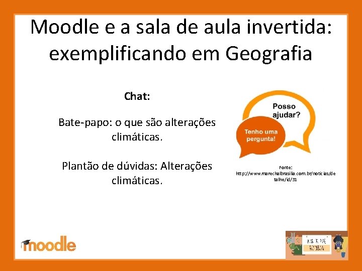 Moodle e a sala de aula invertida: exemplificando em Geografia Chat: Bate-papo: o que