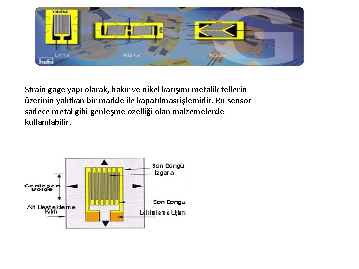Strain gage yapı olarak, bakır ve nikel karışımı metalik tellerin üzerinin yalıtkan bir madde Strain gage yapı olarak, bakır ve nikel karışımı metalik tellerin üzerinin yalıtkan bir madde