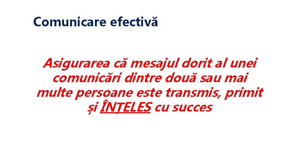 Comunicare efectivă Asigurarea că mesajul dorit al unei comunicări dintre două sau mai multe Comunicare efectivă Asigurarea că mesajul dorit al unei comunicări dintre două sau mai multe