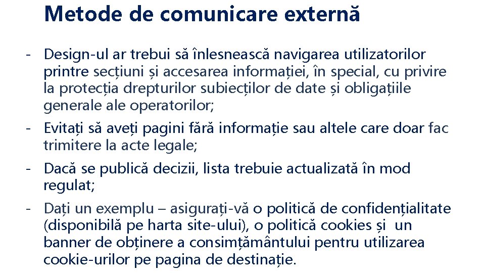 Metode de comunicare externă - Design-ul ar trebui să înlesnească navigarea utilizatorilor printre secțiuni