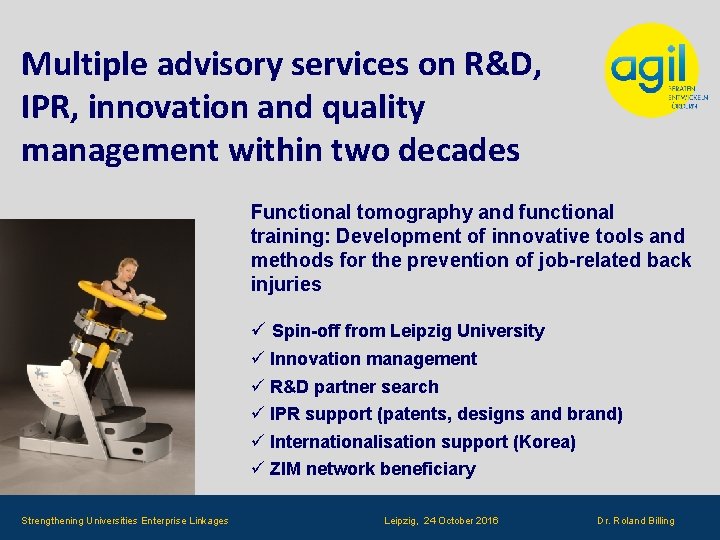 Multiple advisory services on R&D, IPR, innovation and quality management within two decades Functional