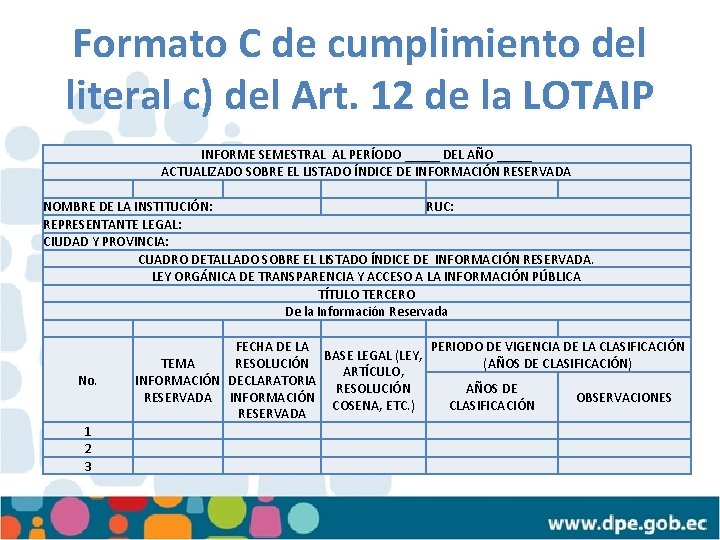 Formato C de cumplimiento del literal c) del Art. 12 de la LOTAIP INFORME