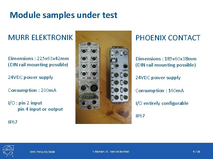 Module samples under test MURR ELEKTRONIK PHOENIX CONTACT Dimensions : 225 x 63 x