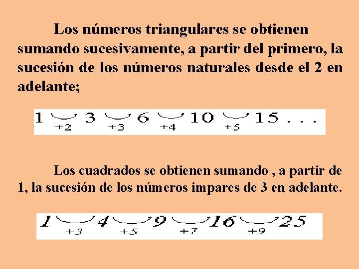 Los números triangulares se obtienen sumando sucesivamente, a partir del primero, la sucesión de