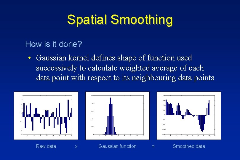 Spatial Smoothing How is it done? • Gaussian kernel defines shape of function used