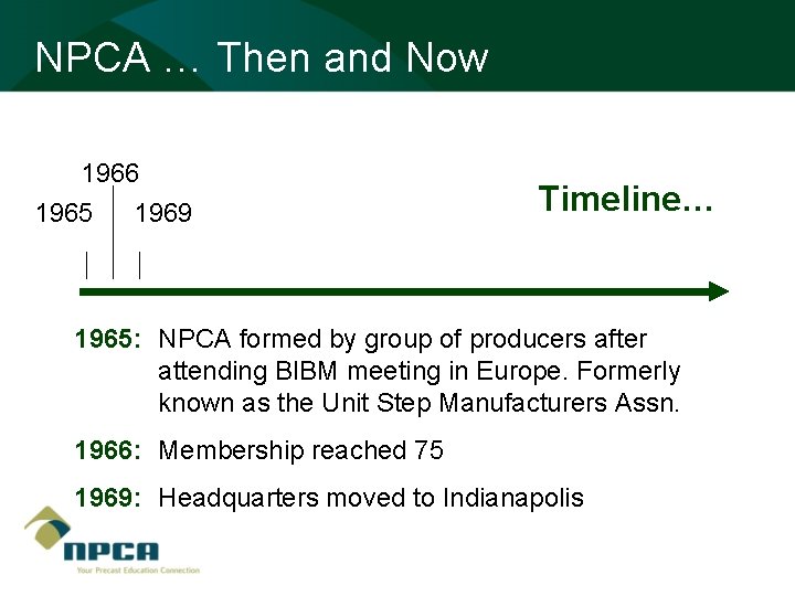 NPCA … Then and Now 1966 1965 1969 Timeline… 1965: NPCA formed by group