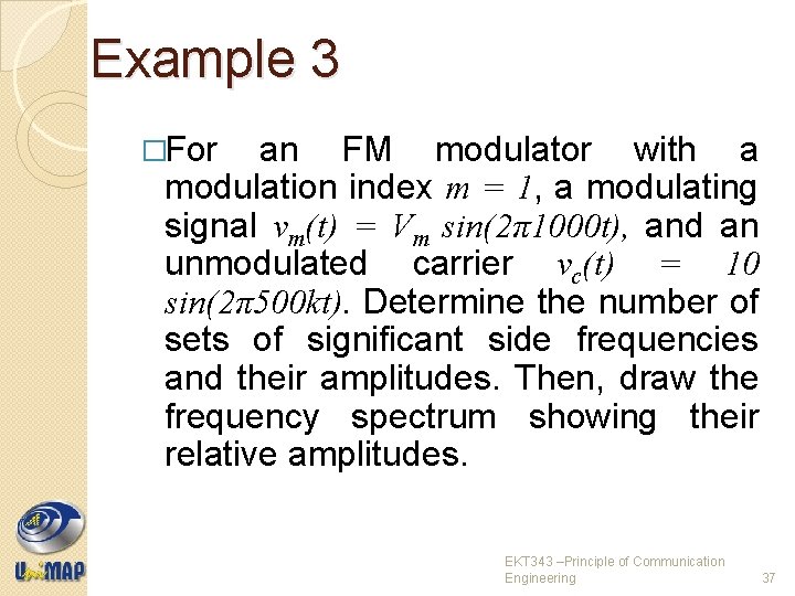 Example 3 �For an FM modulator with a modulation index m = 1, a