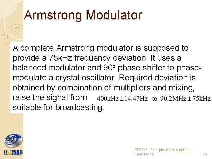 Armstrong Modulator A complete Armstrong modulator is supposed to provide a 75 k. Hz