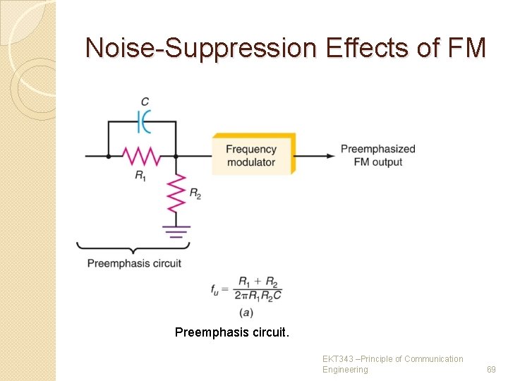Noise-Suppression Effects of FM Preemphasis circuit. EKT 343 –Principle of Communication Engineering 69 