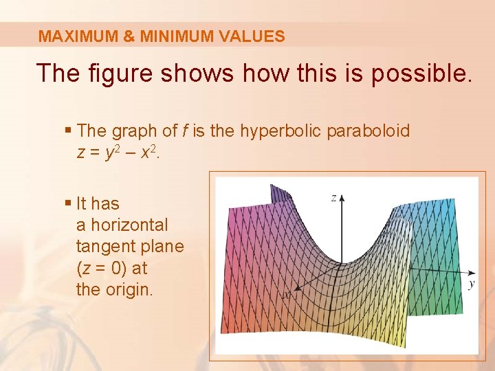 MAXIMUM & MINIMUM VALUES The figure shows how this is possible. § The graph