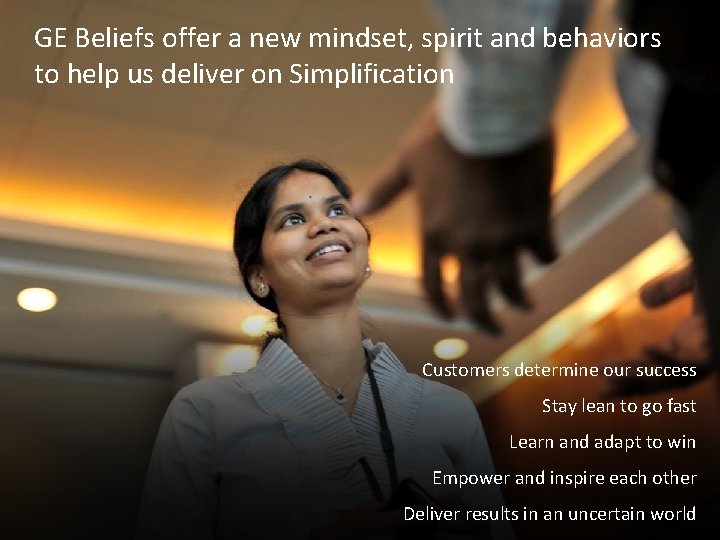 GE Beliefs offer a new mindset, spirit and behaviors to help us deliver on