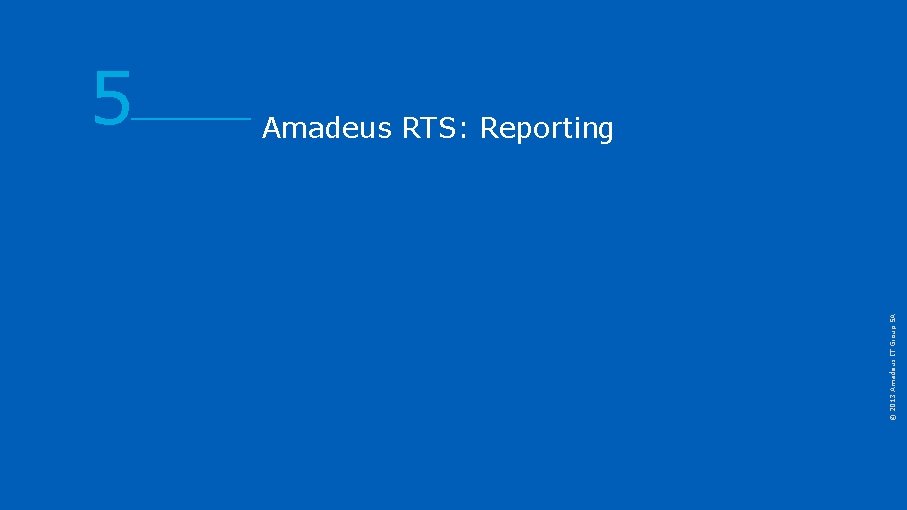 © 2013 Amadeus IT Group SA 5 Amadeus RTS: Reporting 