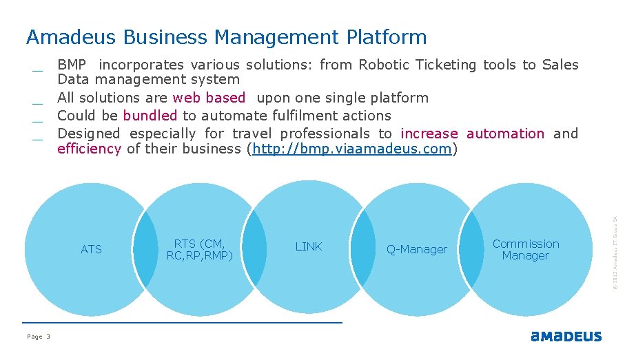 Amadeus Business Management Platform ATS Page 3 RTS (CM, RC, RP, RMP) LINK Q-Manager