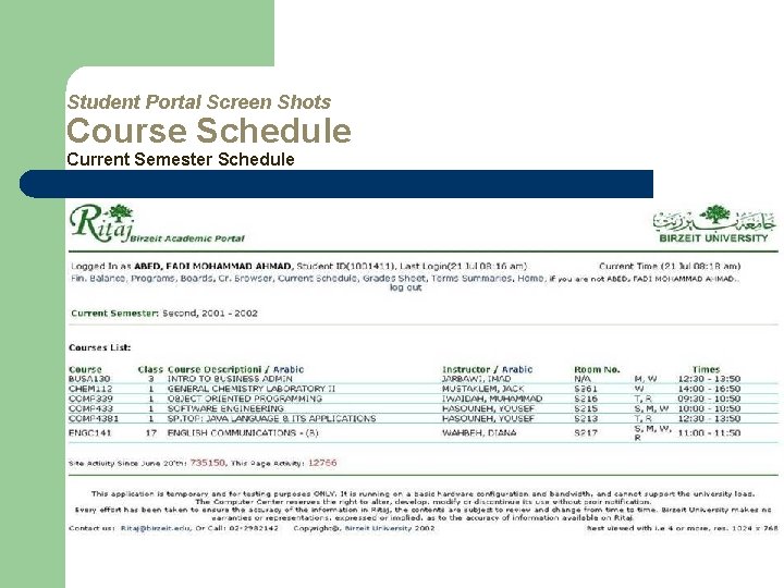 Student Portal Screen Shots Course Schedule Current Semester Schedule 