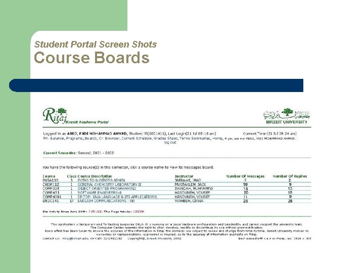 Student Portal Screen Shots Course Boards 