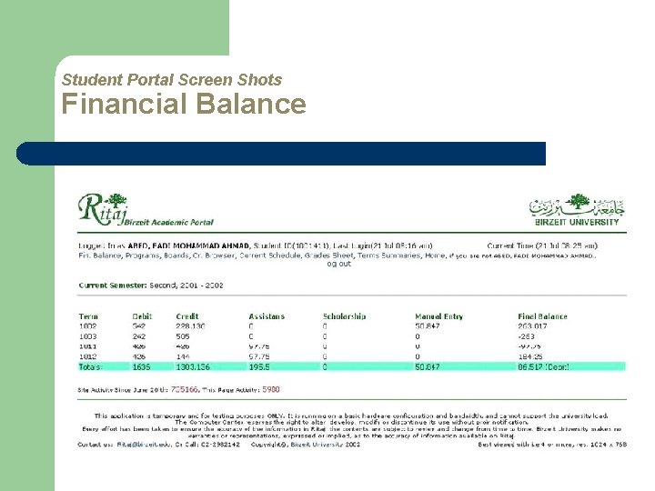 Student Portal Screen Shots Financial Balance 