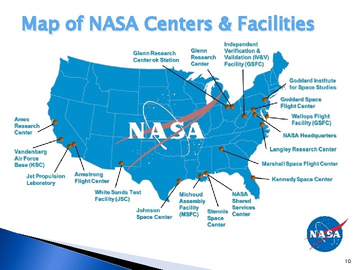 Map of NASA Centers & Facilities 10 