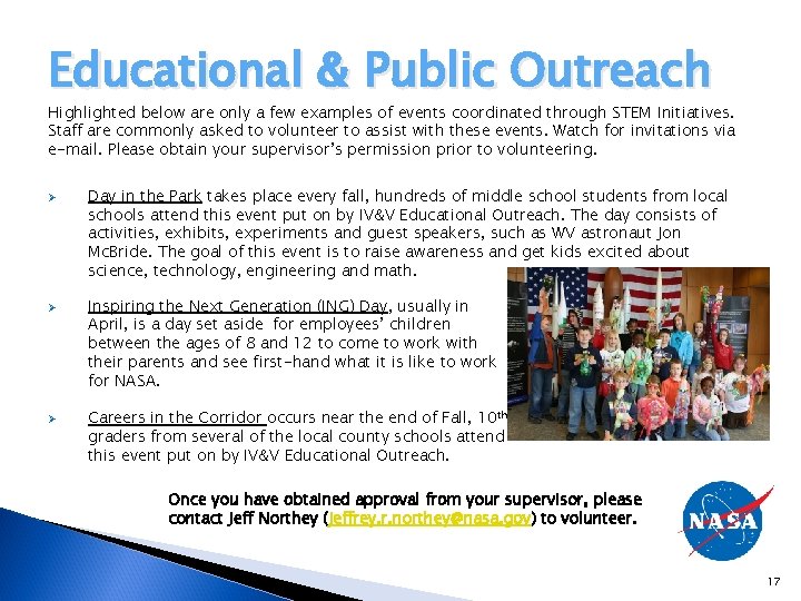 Educational & Public Outreach Highlighted below are only a few examples of events coordinated