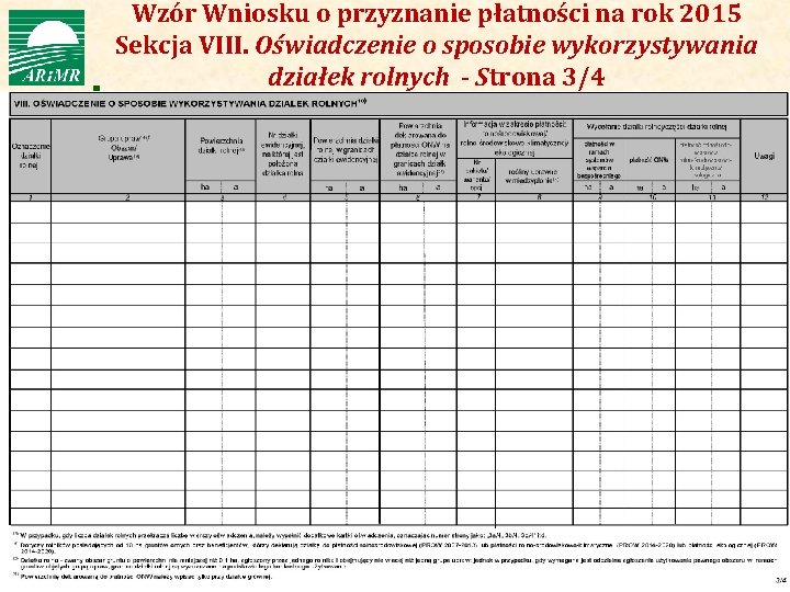 Wzór Agencja Restrukturyzacji i Modernizacji Rolnictwa Wniosku o przyznanie płatności na rok 2015 Sekcja