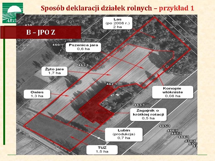 Agencja Restrukturyzacji i Modernizacji Rolnictwa Sposób deklaracji działek rolnych – przykład 1 B –