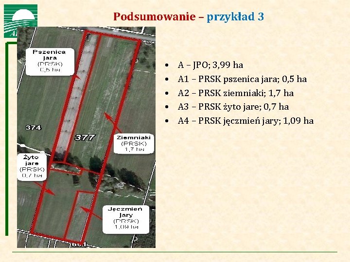 Agencja Restrukturyzacji i Modernizacji Rolnictwa Podsumowanie – przykład 3 • • • A –