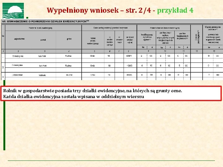 Agencja Restrukturyzacji i Modernizacji Rolnictwa Wypełniony wniosek – str. 2/4 - przykład 4 Rolnik