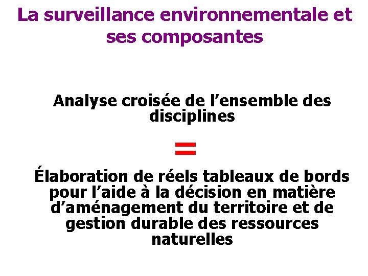 La surveillance environnementale et ses composantes Analyse croisée de l’ensemble des disciplines = Élaboration