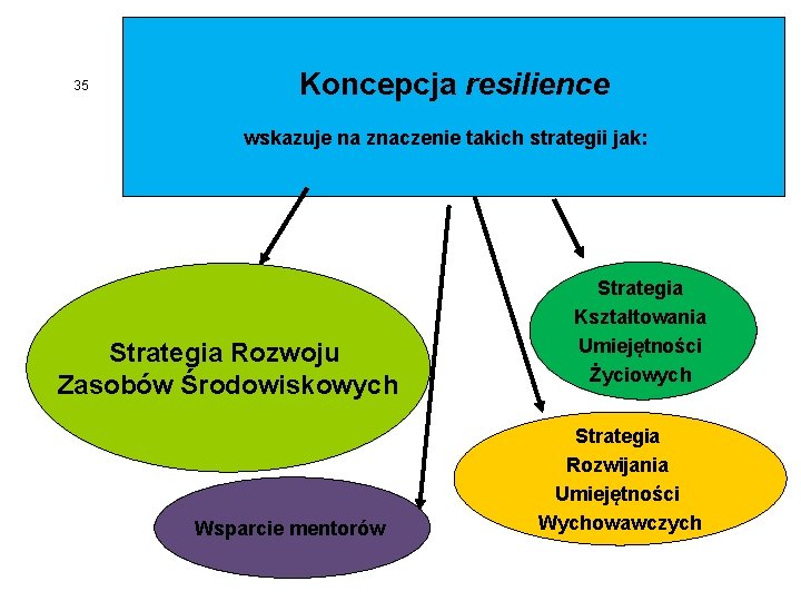 35 Koncepcja resilience wskazuje na znaczenie takich strategii jak: Strategia Rozwoju Zasobów Środowiskowych Wsparcie