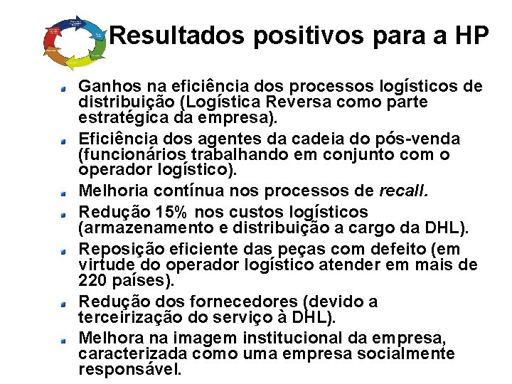 Resultados positivos para a HP Ganhos na eficiência dos processos logísticos de distribuição (Logística