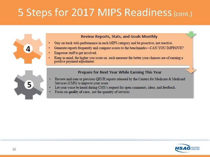 5 Steps for 2017 MIPS Readiness (cont. ) 39 5 Steps for 2017 MIPS Readiness (cont. ) 39