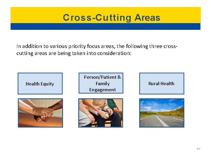 Cross-Cutting Areas In addition to various priority focus areas, the following three crosscutting areas Cross-Cutting Areas In addition to various priority focus areas, the following three crosscutting areas