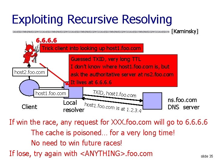 Exploiting Recursive Resolving [Kaminsky] 6. 6 Trick client into looking up host 1. foo.