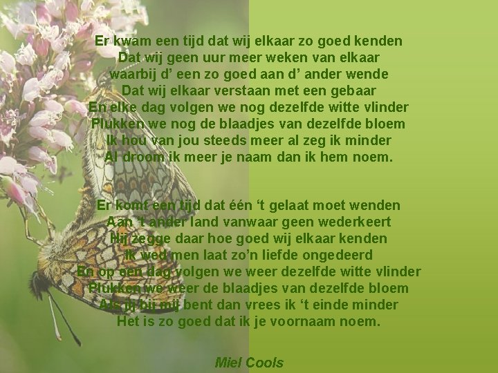 Er kwam een tijd dat wij elkaar zo goed kenden Dat wij geen uur